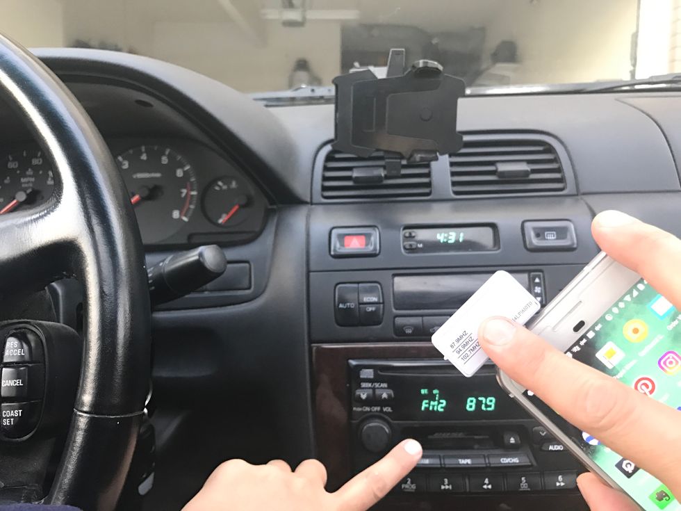 Make sure the car radio is also set at the 87.9 FM which matches the setting on the gadget.