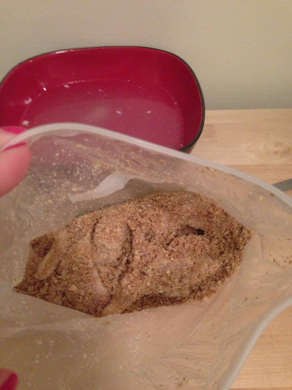 Make sure the chicken is evenly coated. I also did another pass with the bran mixture with my hand to pack more mixture on it.