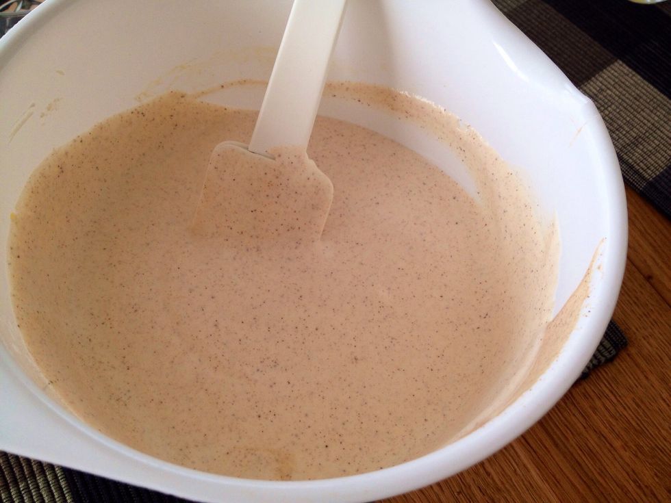 Make sure the cream and the egg mix are thoroughly blended.