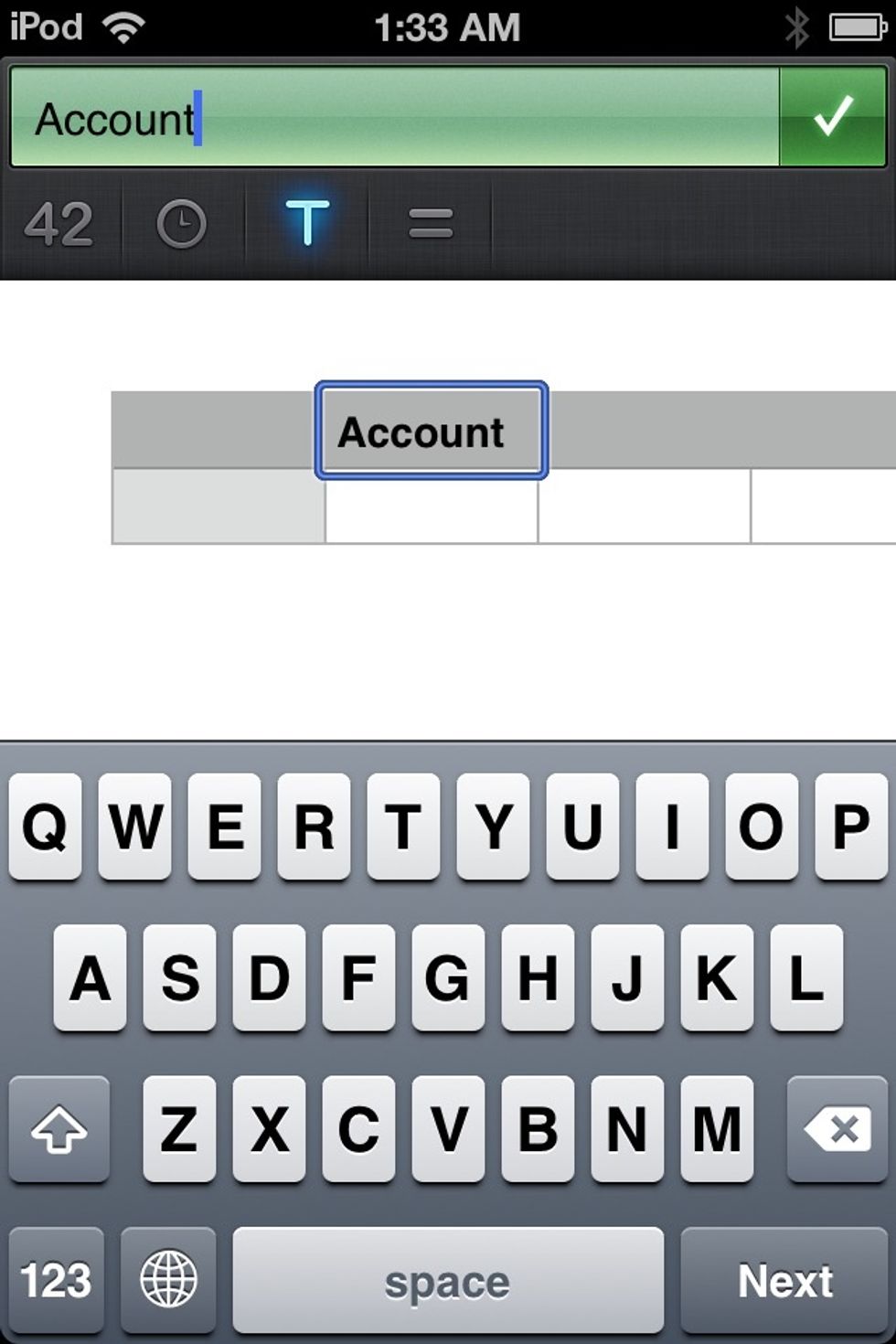 Make sure the "T" at the top left of the screen is selected (it stands for text) then enter the word ACCOUNT.