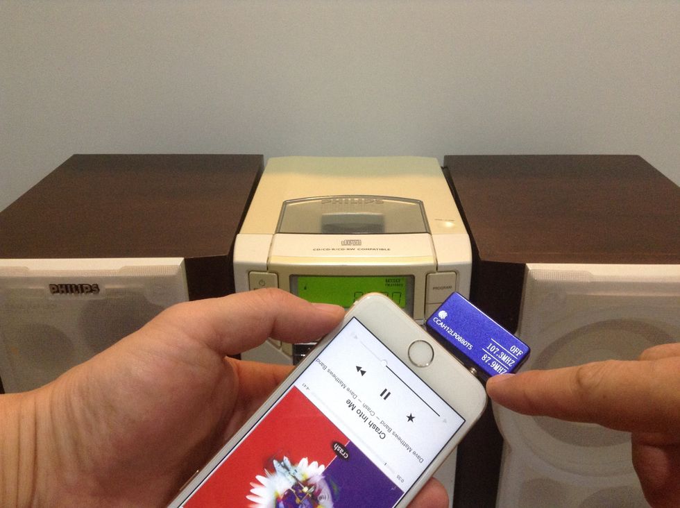 Make sure the transmitter "snap" when plug into the iPhone, and also make sure the transmitter is set on the correct setting matching the radio preset.