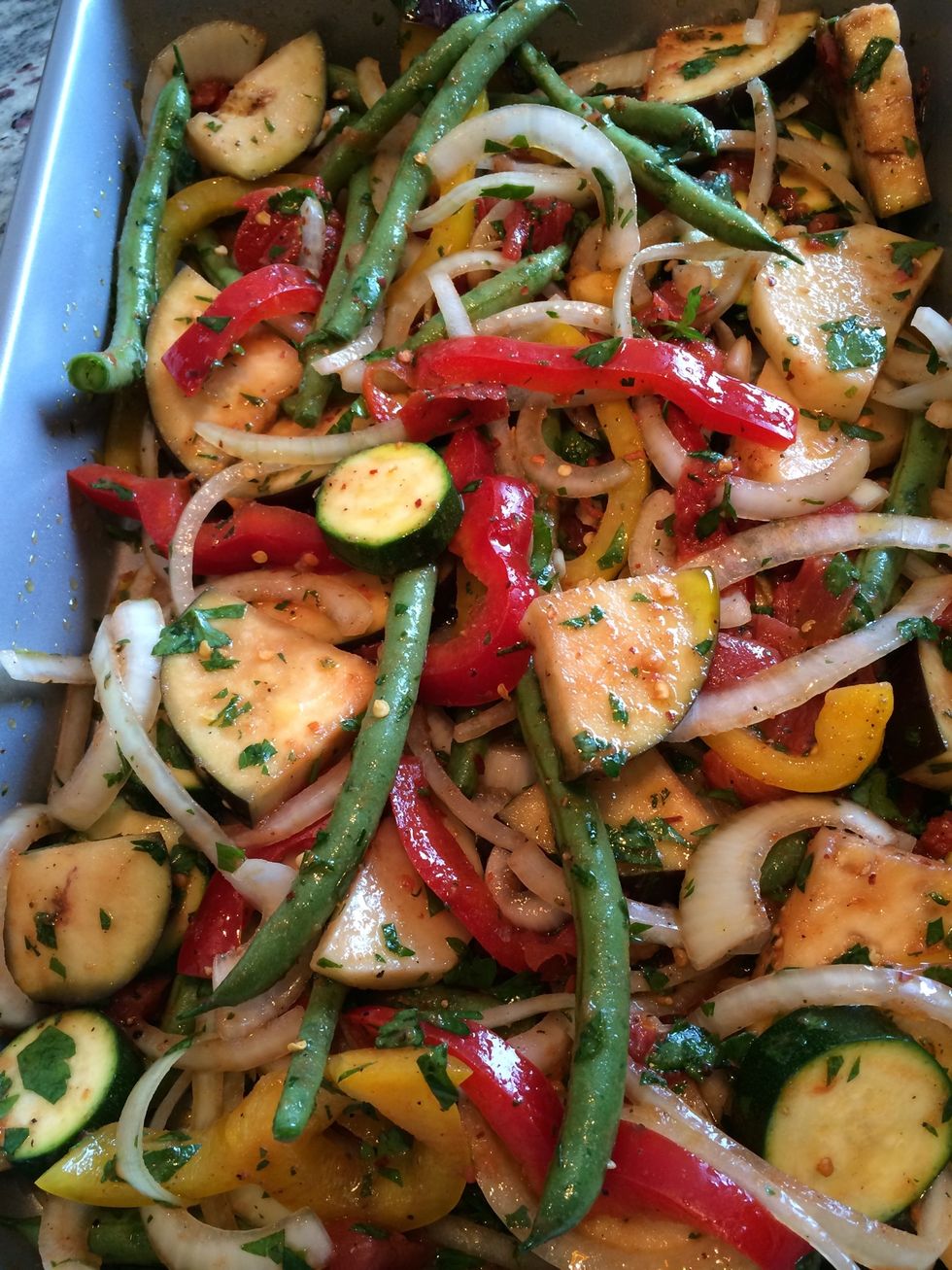 Make sure they are tossed well and each piece is covered in oil.