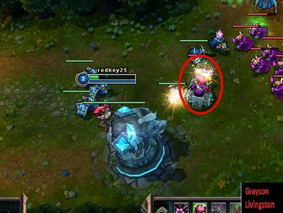 Make sure to get last hit. Last hit is a very important part of playing League of Legends. Only the player who gets the last hit on an enemy or turret gets gold.