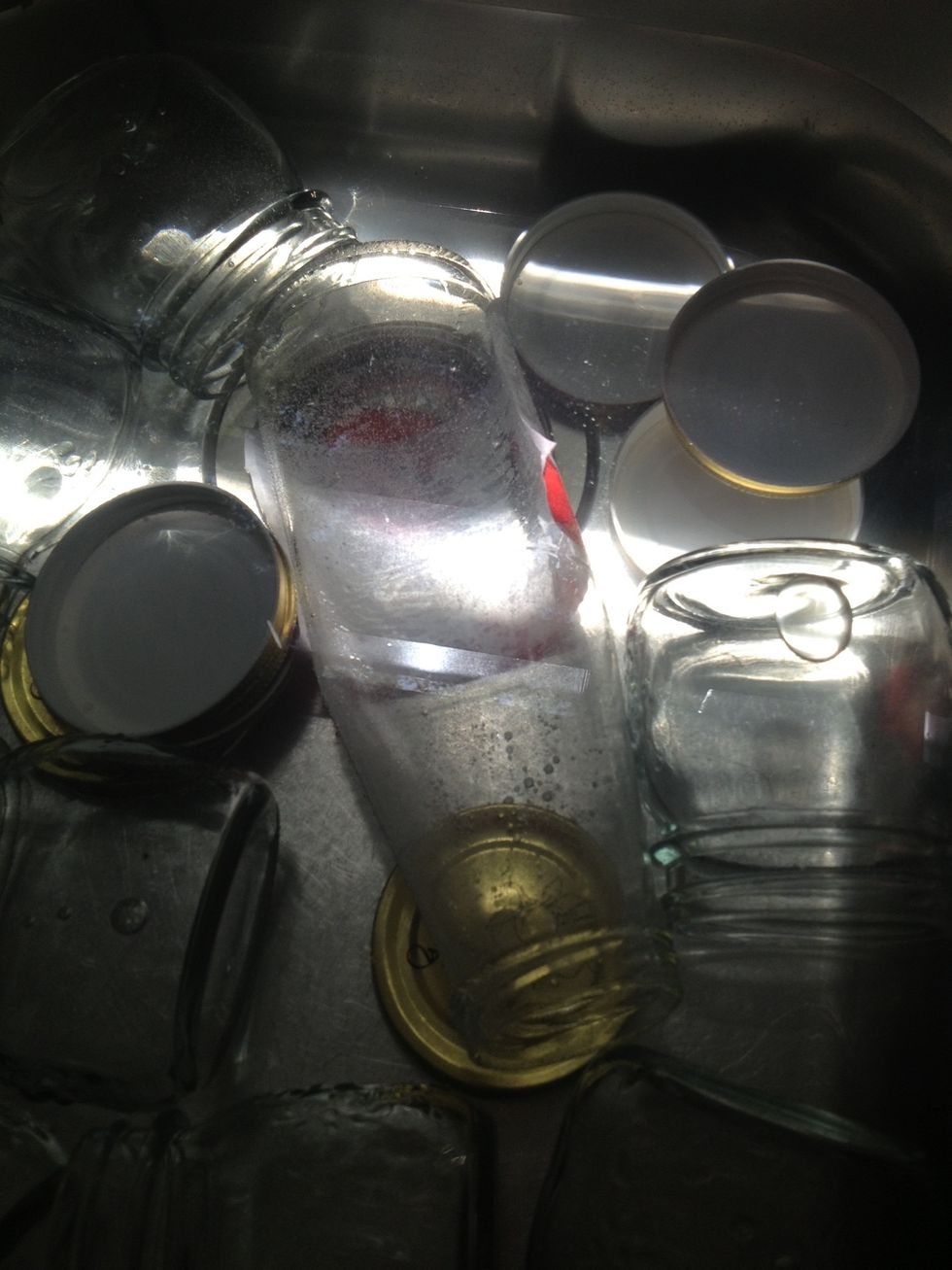 Make sure you have a jar prepared to store the sauce. I am using a jar with a seal lid. Let it sit in boiling water until ready to pour in sauce.