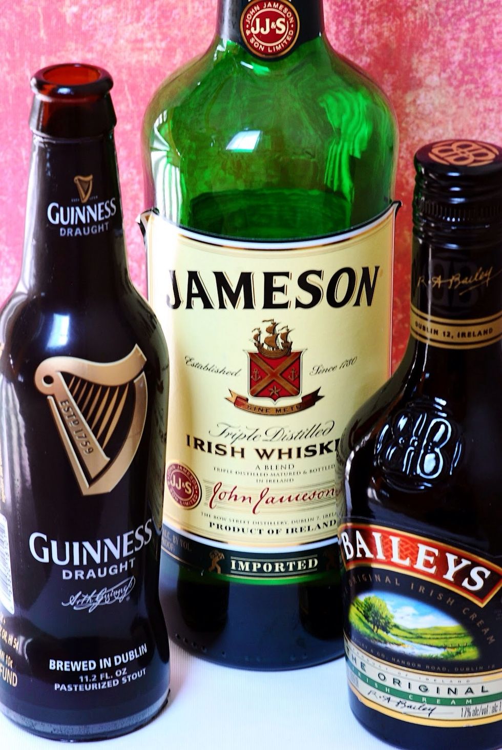 Make sure you have all of these drinks! When you're ready to begin, you'll need a pint glass and a shot glass! (The measurements are included under the SUPPLIES tab.)