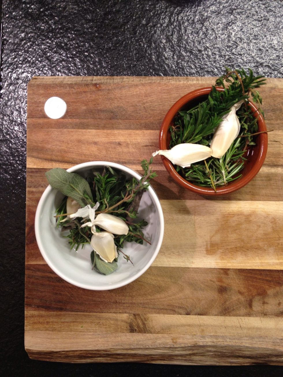 Make sure you have the herbs in different containers. One it's to start and the other is to finish. You will understand when we get there.