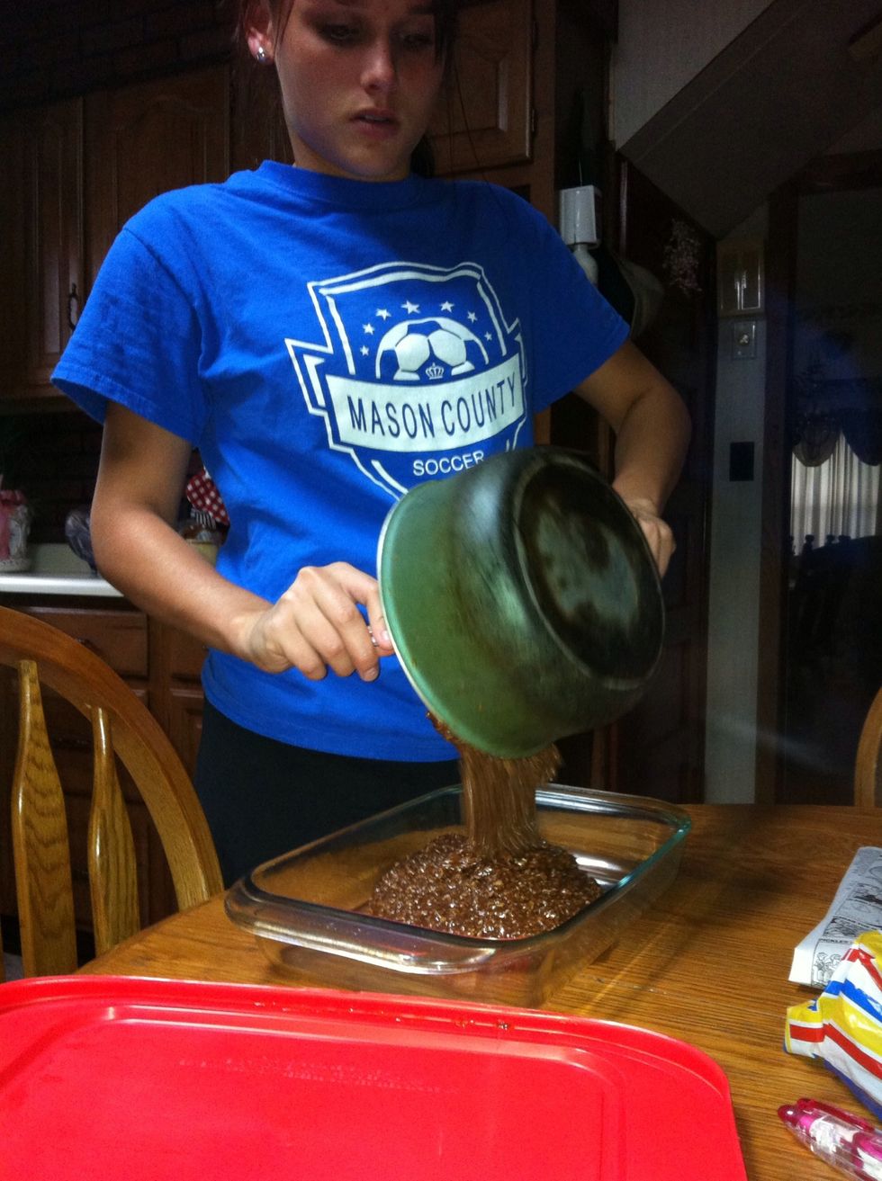 Make sure you pour it all in the pan.