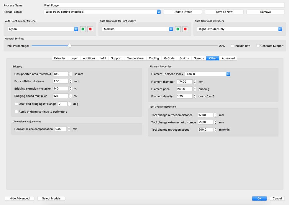 Make sure you use calipers to measure the actual width of your filament and enter it here.