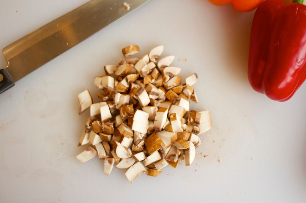 Make sure you wash your mushrooms well. I have yet to buy mushrooms that don't have a little residue of dirt on them. Chop them into about 1/4" sizes.
