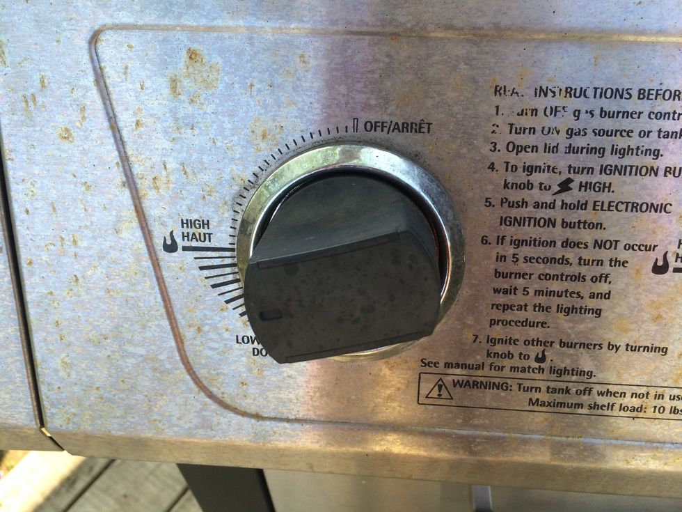 Make sure your burners are on the high setting, but not 100% on high. I turned on three because I'm only cooking four bacon strips.