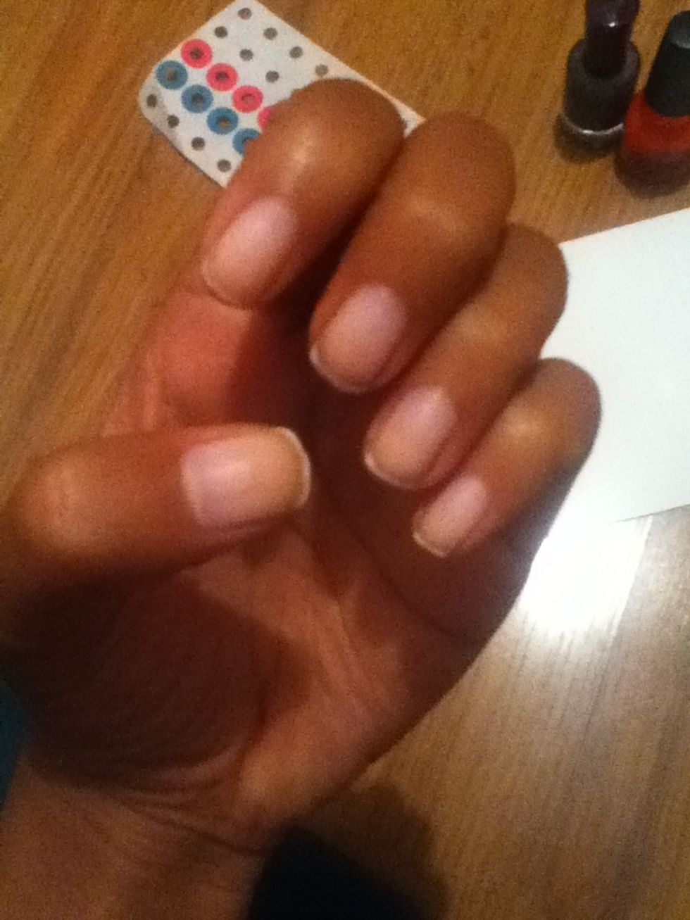 Make sure your nails are clean. Base coat it up if you'd like!