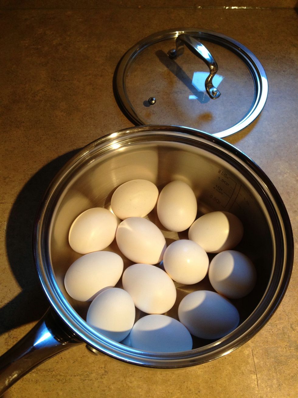 Make sure your pot is big enough to hold all the eggs. They should sit at the bottom of the pot. Try not to stack them.