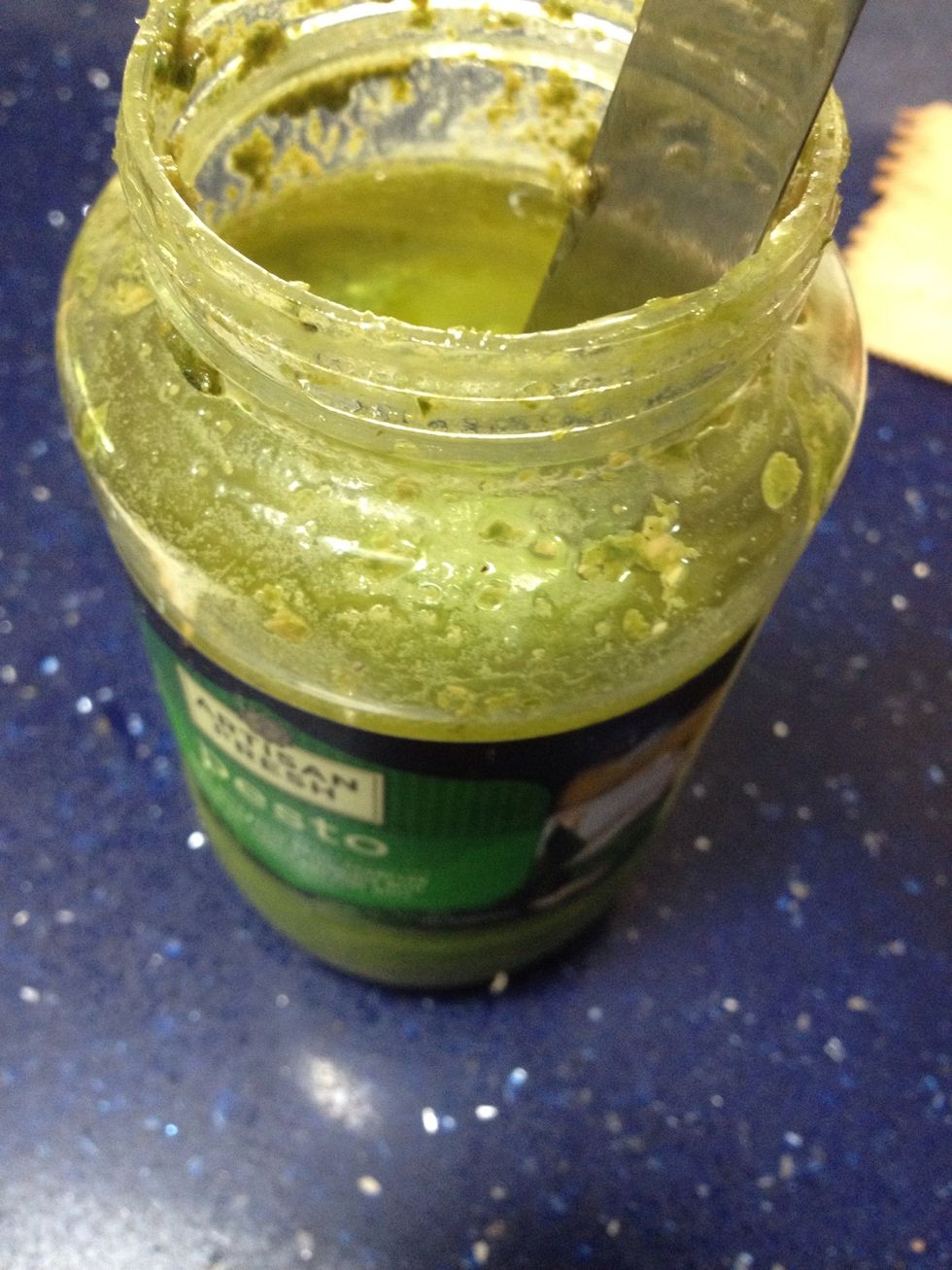 Make sure your stir the pesto before spreading it as all the oil floats to the top.