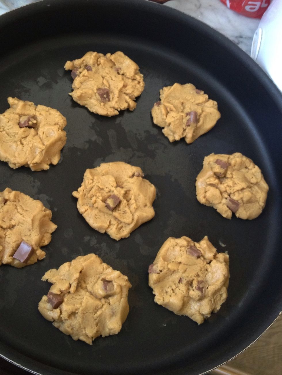 make the cookies \ud83d\udc86 \u060c put in the oven in 190 c for 10 or 13 minutes ( don't stick to 13 minutes , adjust time according to cookies well done color )