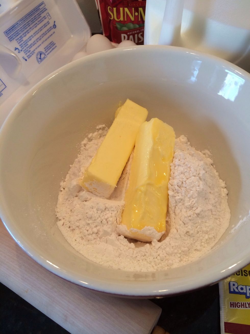 Make the dough.   4 1/2 cups of flour  2 sticks of butter