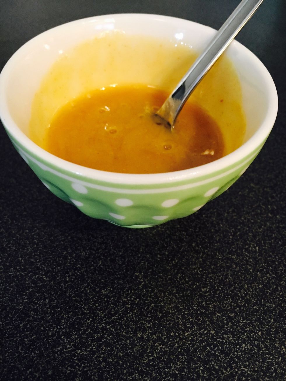 Make the dressing: 1 part dijon mustard to 2 parts honey. Make as much as you need.