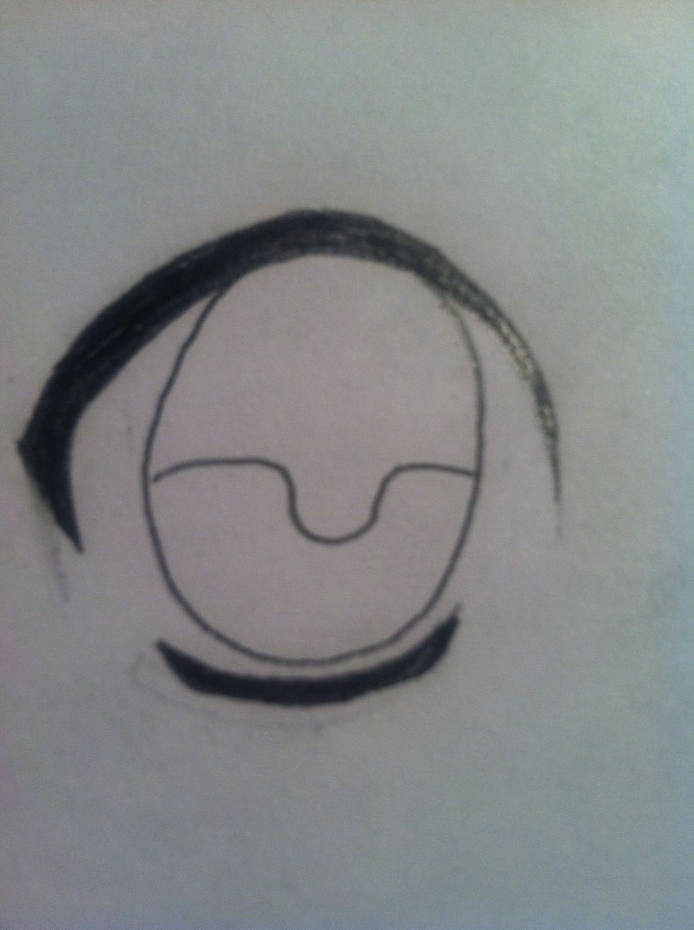 Make the eye. Don't draw the circle too big or small. I didn't make my bottom outline touch the eye, it makes the eye appear more smaller. The little bump inside the line indicates the pupil.