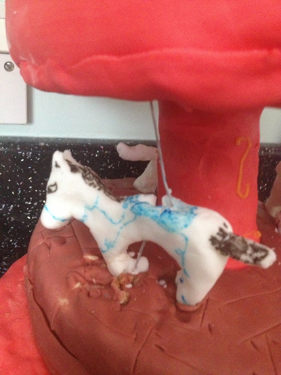 Make the horses and put the wire through (forgot picture so had to take after cake was assembled) I accidentally broke the horse in transportation so it's not the best looking :P