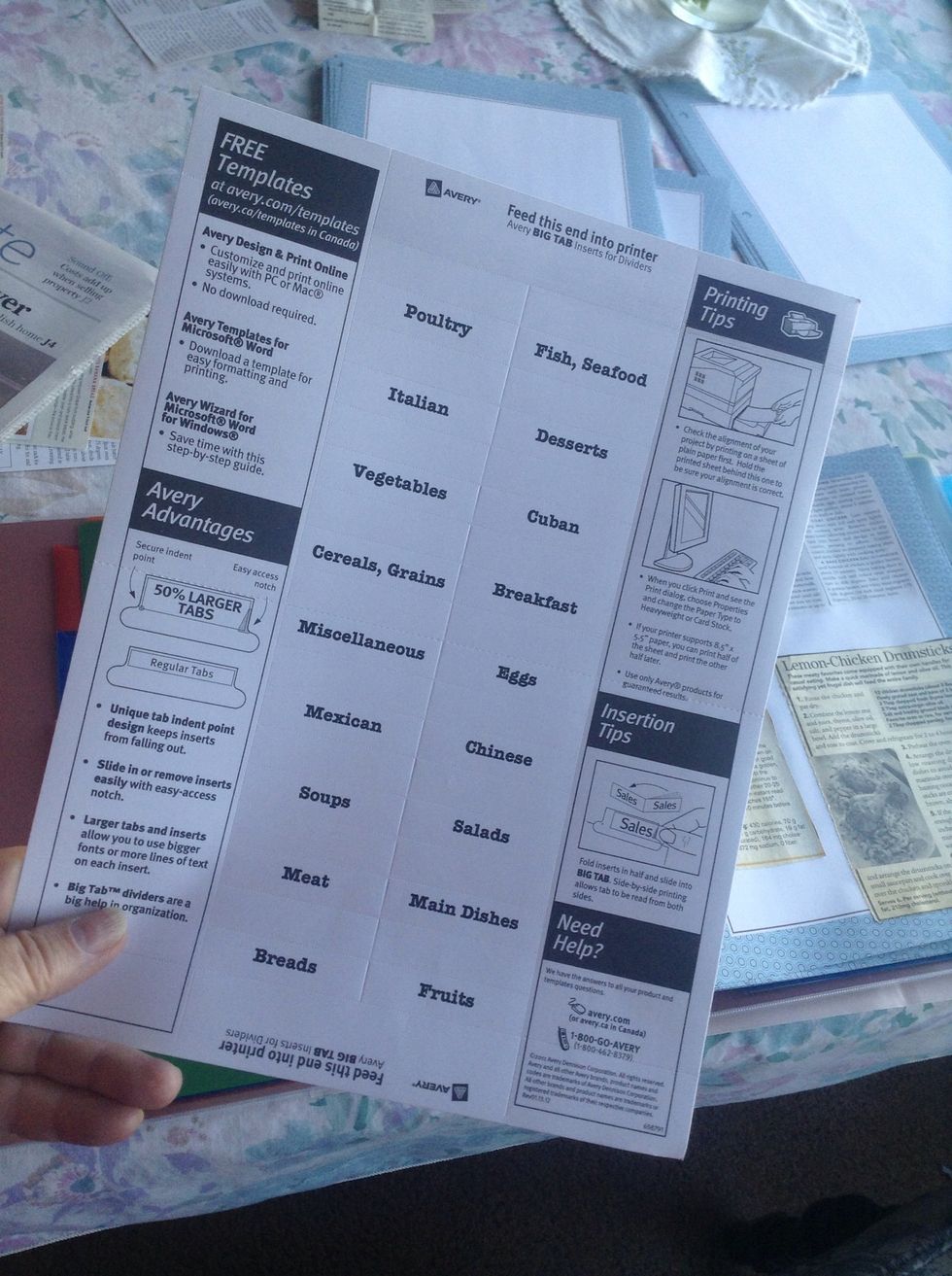 Make the labels for your dividers. I used the template provided in the package of dividers I bought and printed them out from my computer. But you can also hand write them.