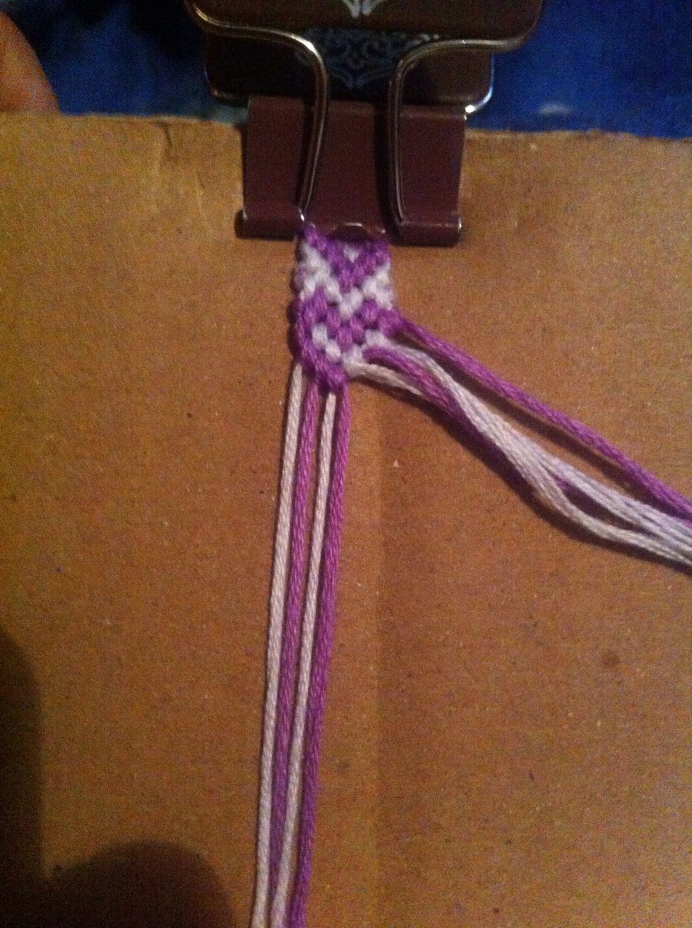 Make the other half by making backward knots with the 3 strings on the right.