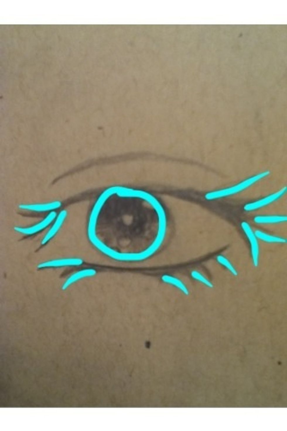 make the outline of the eyeball and add eyelashes...