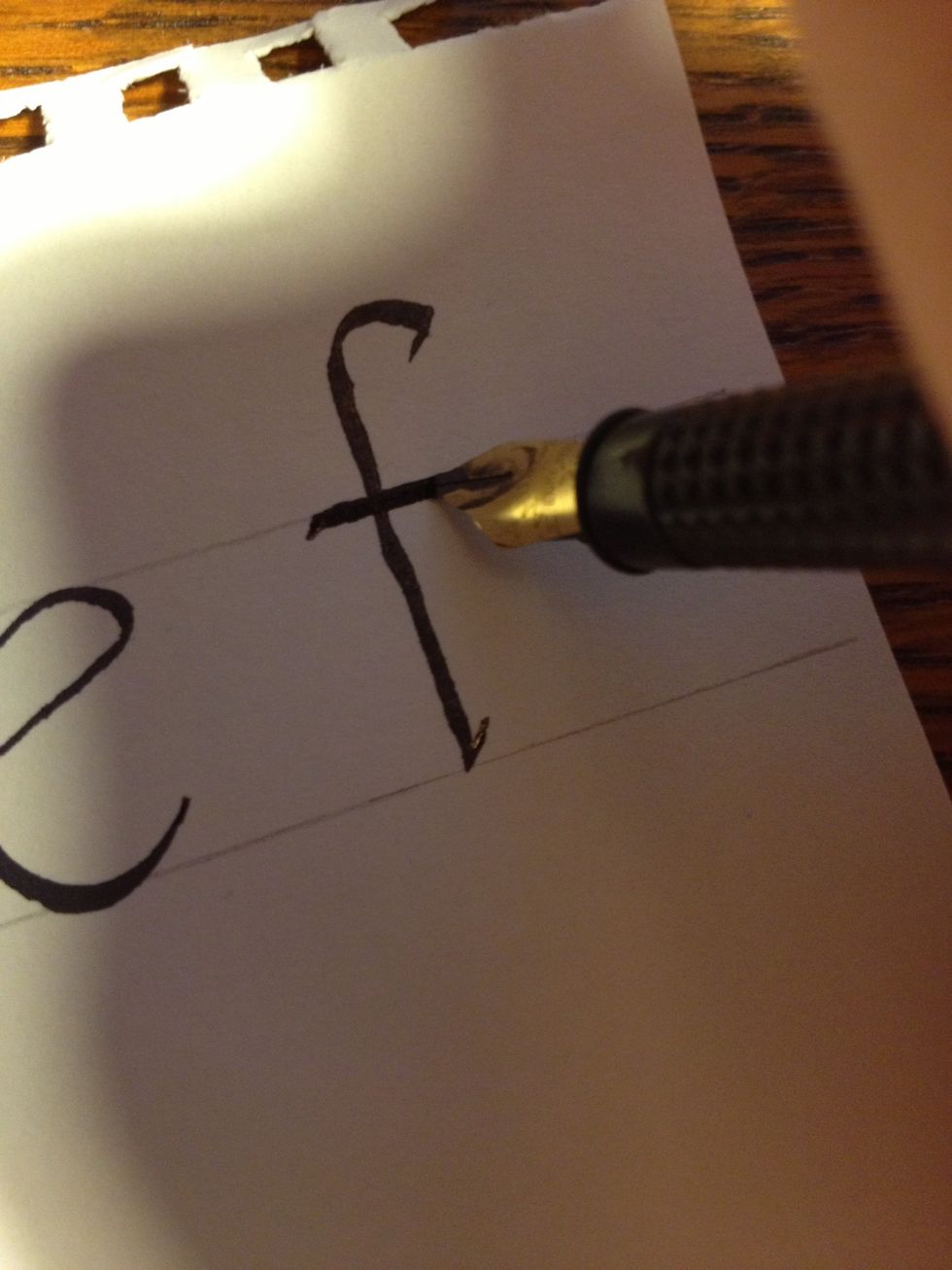 Make the second stroke along the top line; it is simply a straight line with the nib at 45 degrees.