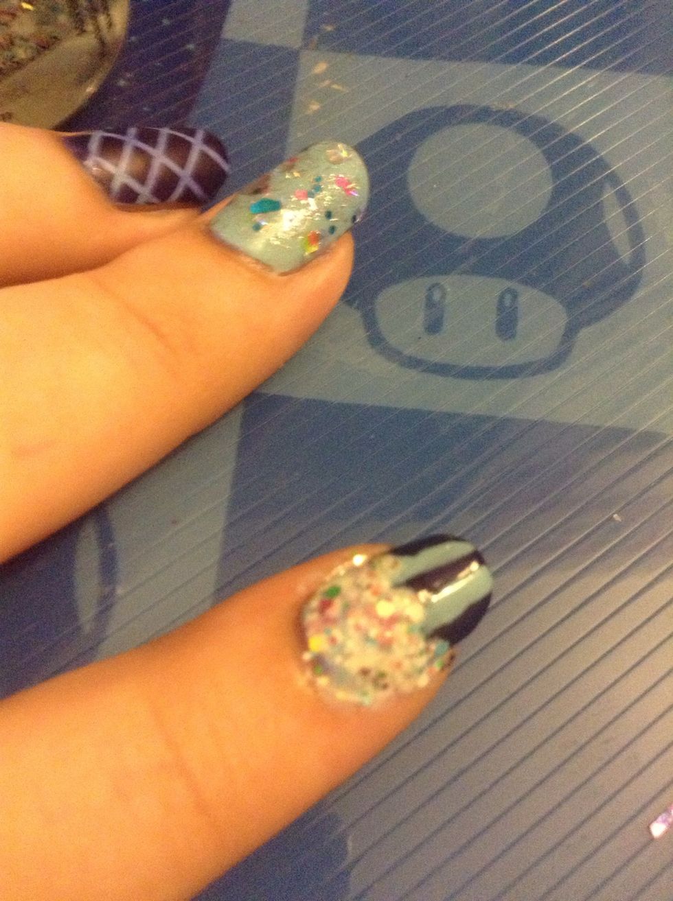 Make the top part of the cake. You can cover your nail completely or leave space by your cuticles.