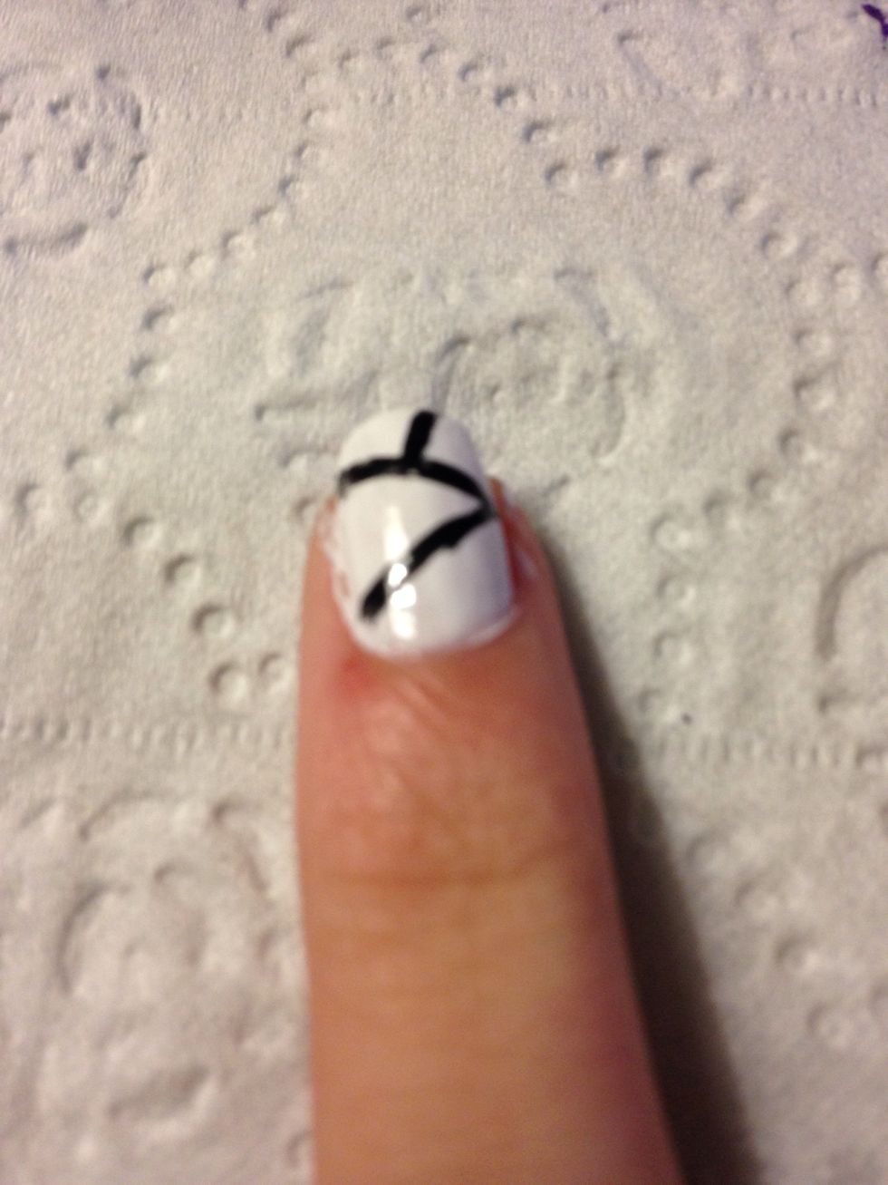 Make three lines but make sure u have a triangle so u can paint it black further on. If ur confused look at step 5