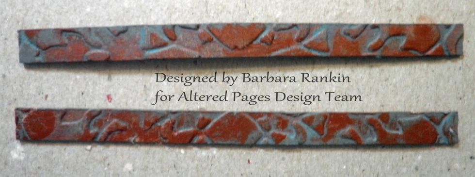 Make two 1/4" chipboard strips, embossing and painting exactly the same as you did for the corners.