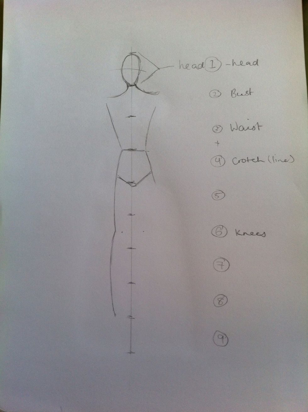 Make two dots in the middle of head 6 (Knees). That's where the knees will go.