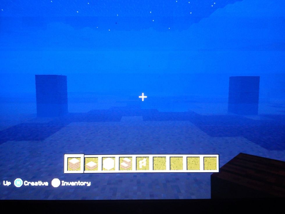 Make two small post in the water like this. Make the posts two high.