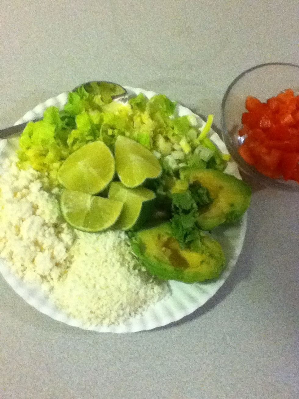Make up a fixins plate with the cheeses plus some onion, lettuce and tomato, an avocado, and lime wedges.