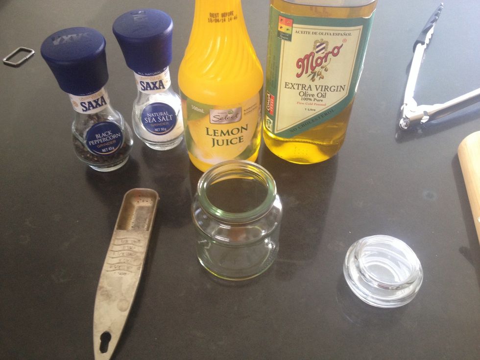 Make vinaigrette using olive oil and lemon juice, with salt and pepper to taste.