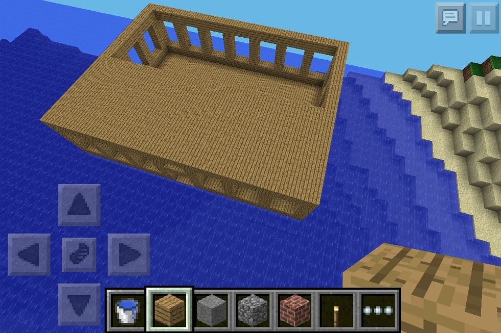 Make your bottom floor 5 blocks with three high windows that are 2 blocks wide and 1 block apart, the top floor should only be half because we want it to be a lookout