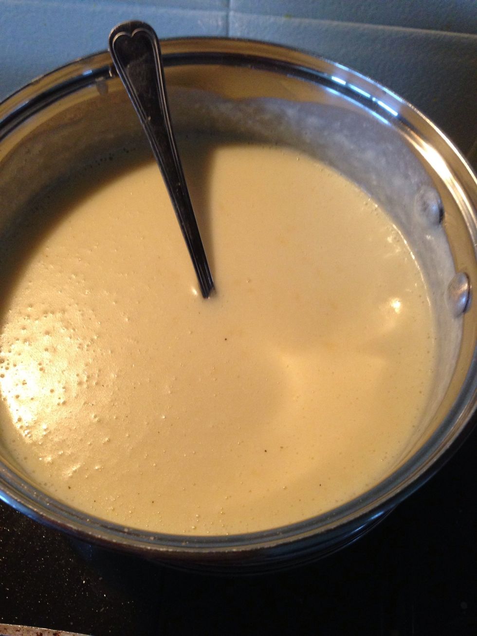 Make your creamy cheese sauce and keep to one side until the pasta has cooked! Yum