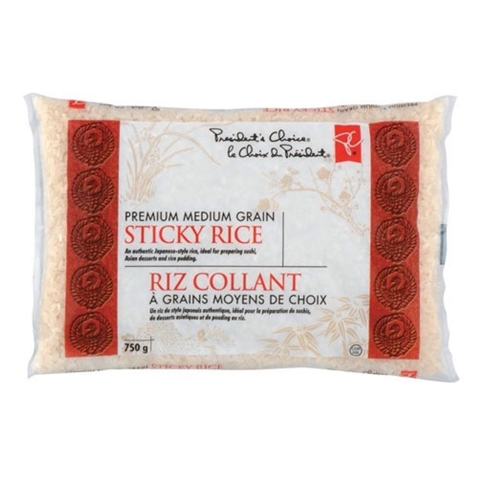 Making sushi rolls requires sticky rice as opposed to regular rice. This particular PC brand of rice practically glued itself to the seaweed! Follow the cooking directions on the back of the bag.