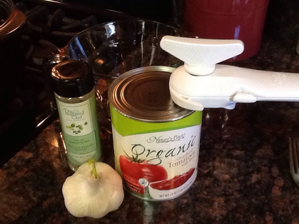 Making your own marina sauce is inexpensive, sodium-free & oil-free. Combine the can of crushed tomatoes, pressed garlic, & enough Italian Seasoning to cover the tomatoes in a glass bowl.