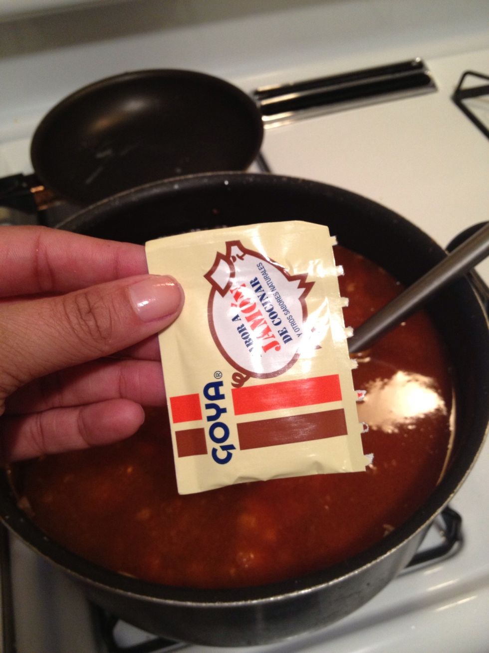 Man I love this seasoning! Gives it a "baconish" flavor... (or add chicken stock or any other season you prefer) add 3 cans of hot water at this stage. Let it sip for 15 minutes and...