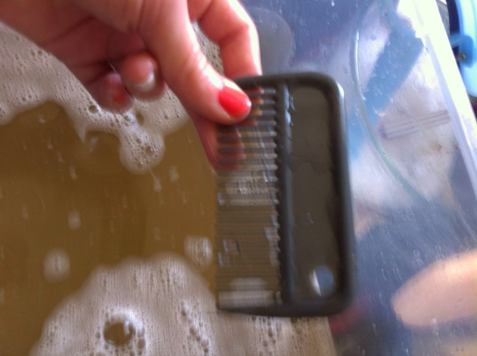 Mane and tail comb (my other one). This doesn't need so much, I find a little scrub and a rinse and its fine