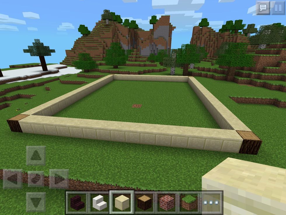 Map out your basic first floor. I've used smooth sandstone and spruce wood.
