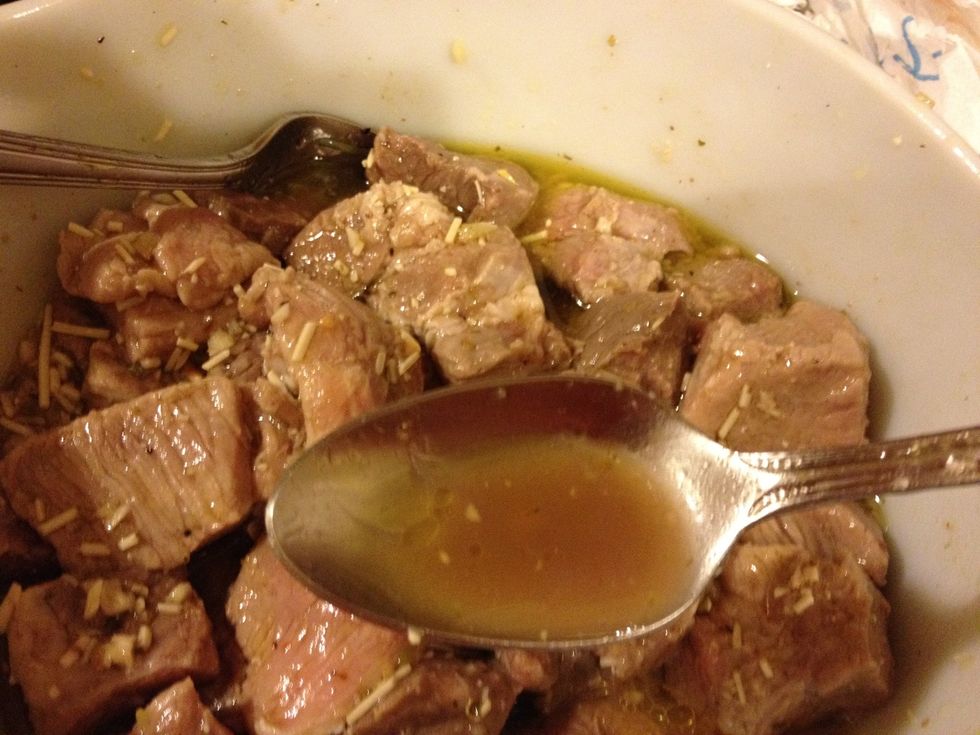 Marinade consisting of 1/2 cup red wine vinegaret , 1/2 cup olive oil, freshly grated Parmesan cheese, 1 whole squeezed lime or lemon, 5 cloves of garlic, and teaspoon kosher salt whisked together..