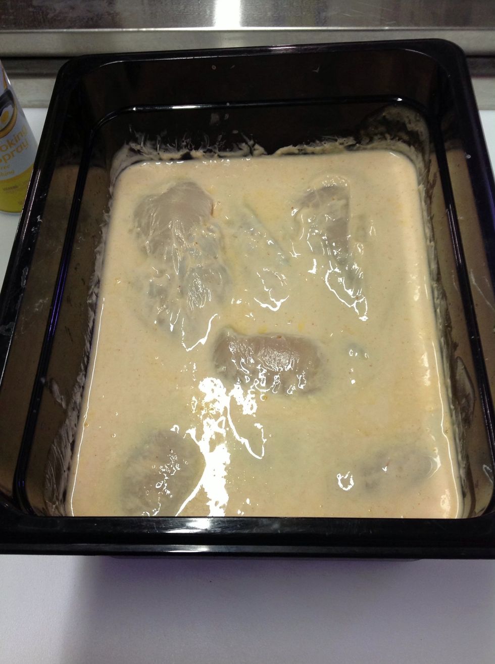 Marinate chicken in buttermilk, hot sauce, and spices overnight. You can use chicken either on the bone or boneless.