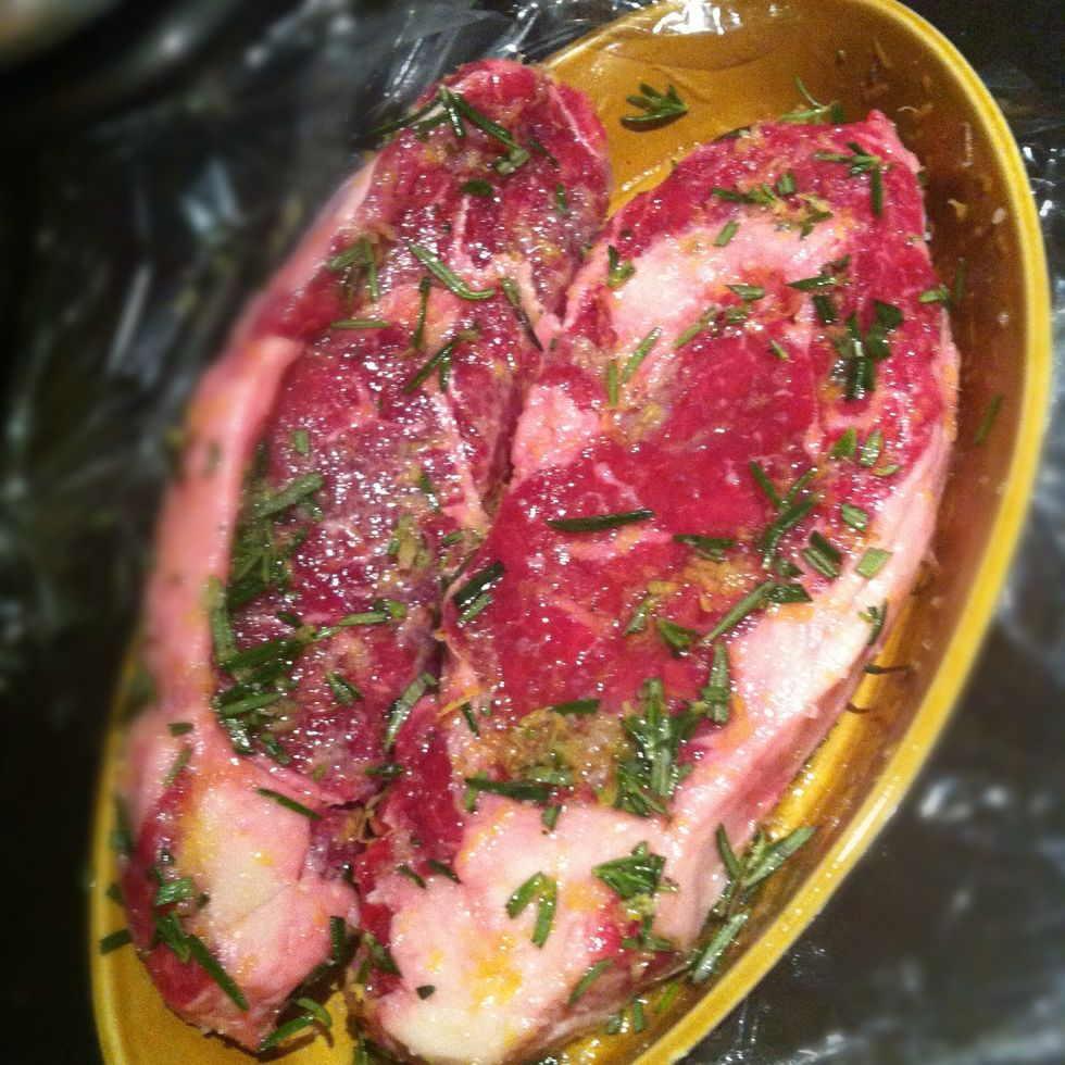 Marinate steak with zest of lemon rosemary a squeeze of lemon juice and olive oil