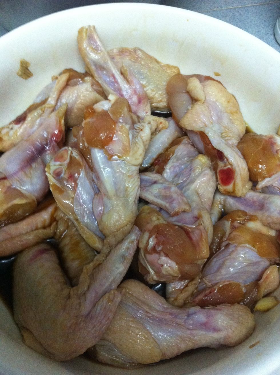 Marinate the chicken into soy sauce and garlic cloves