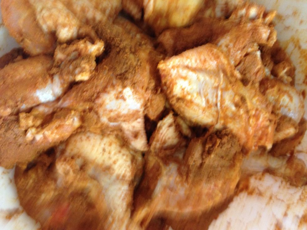 Marinate the chicken with curry powder, leave overnight in fridge