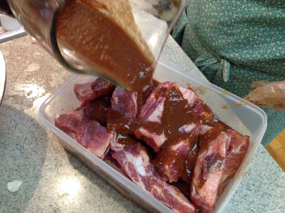 Marinate the ribs overnight, make sure all rib surfaces are covered in the beautifully blended sauce