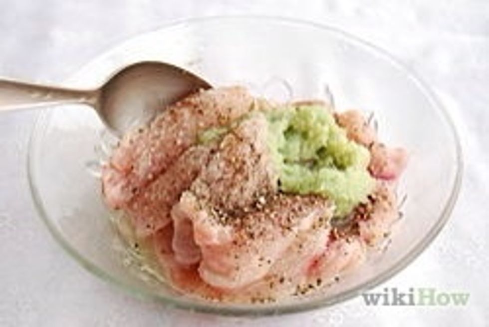 Marinate with lemon juice,garlic, salt n pepper for 6 to 8 hours.