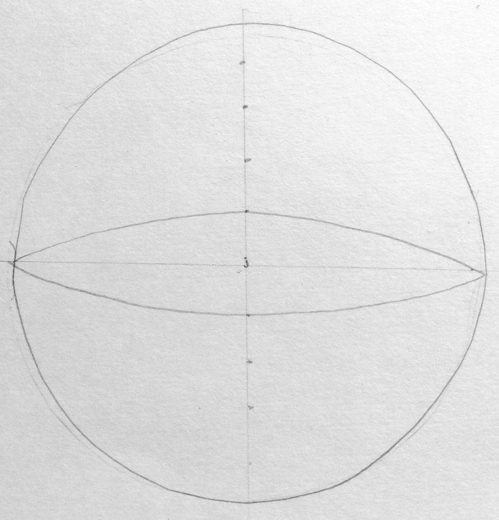 Mark approximately 4 dots on the top half of the circle and 4 on the bottom half of the circle. Use the dots to help you create an arching line above and below the center line.
