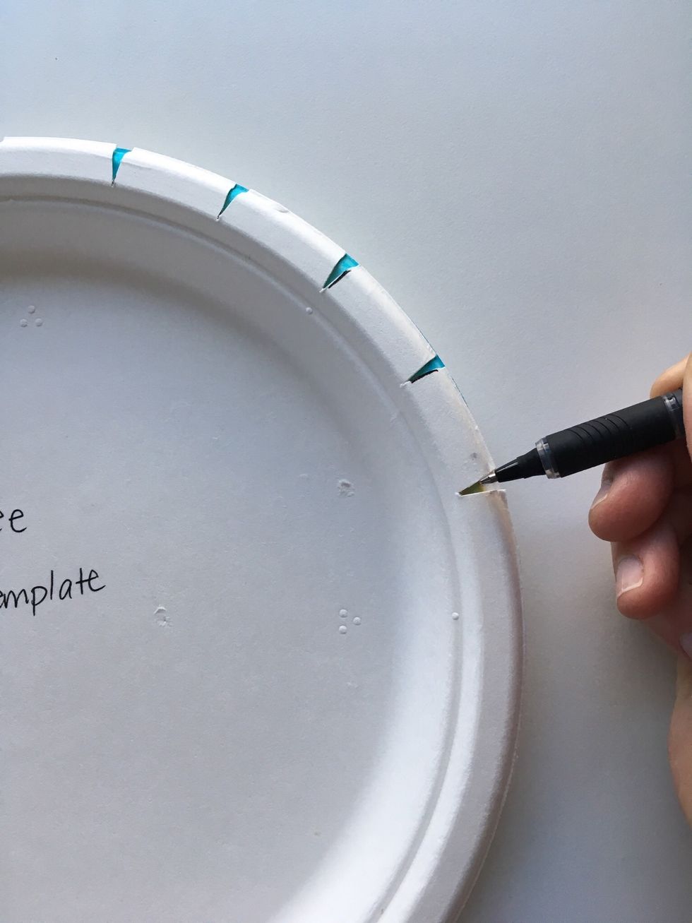 Mark each slot in the template with a marker or pencil onto your painted plate.