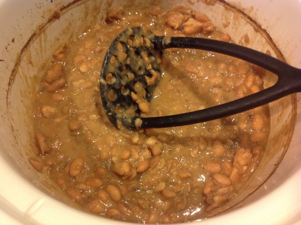 Mash beans while still in crock pot.